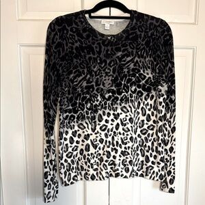 Beautiful NWOT Charter Club Black White Leopard Print Asymmetric Ombre Cardigan